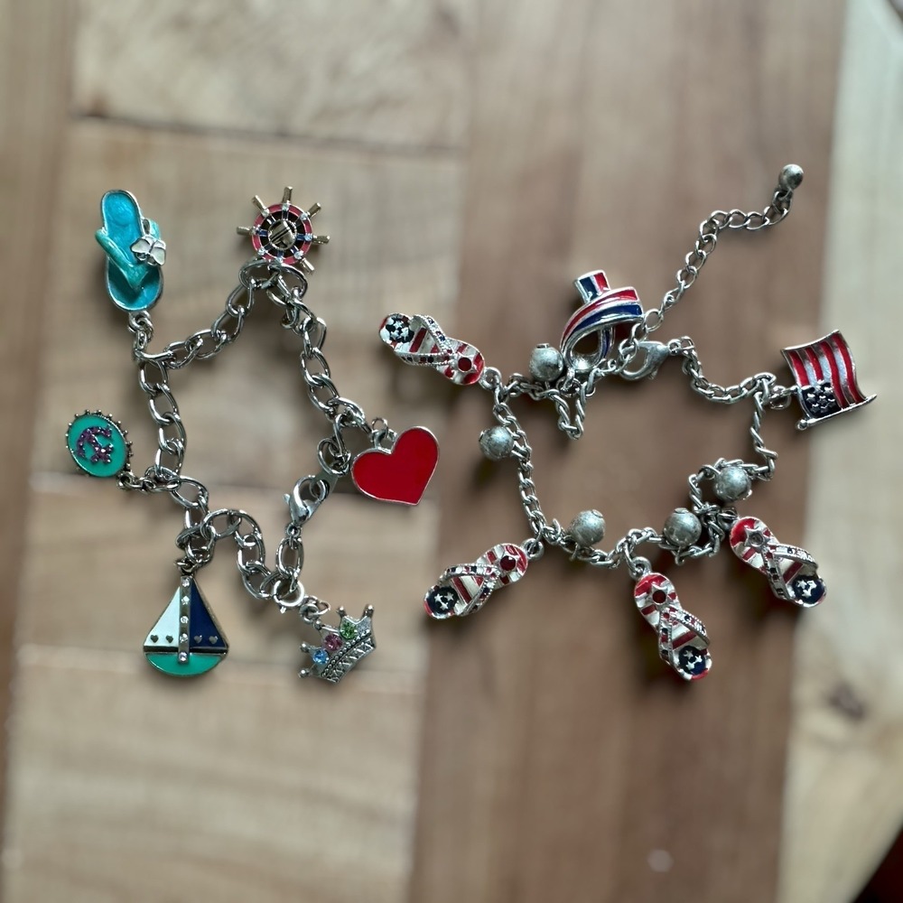 Patriot USA Flag Nautical Charm Wrist Ankle 2 Item Lot‎ Bracelets Adjustable